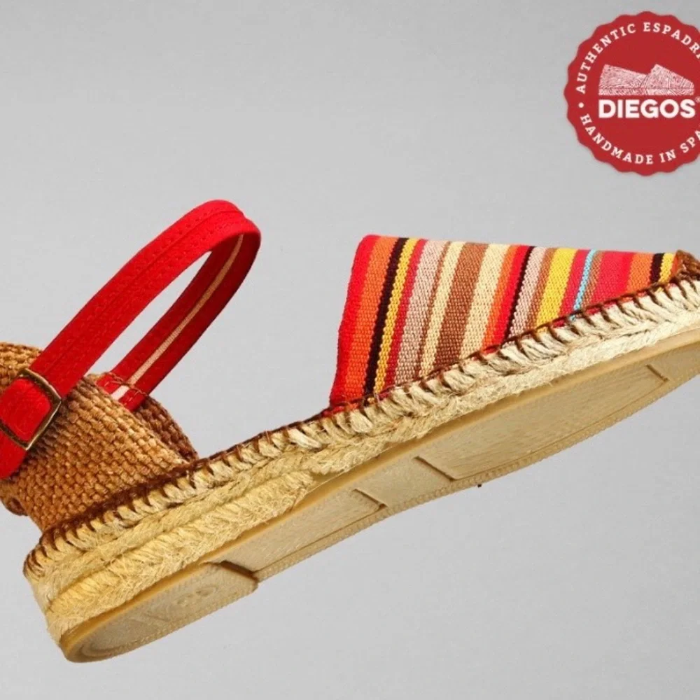 Diegos Handmade in Spain Striped Canvas Espadrille Wedge Sandals Size 39 US 8.5